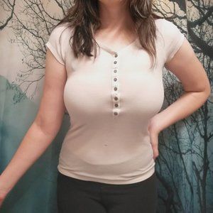 White Button Henley T-Shirt